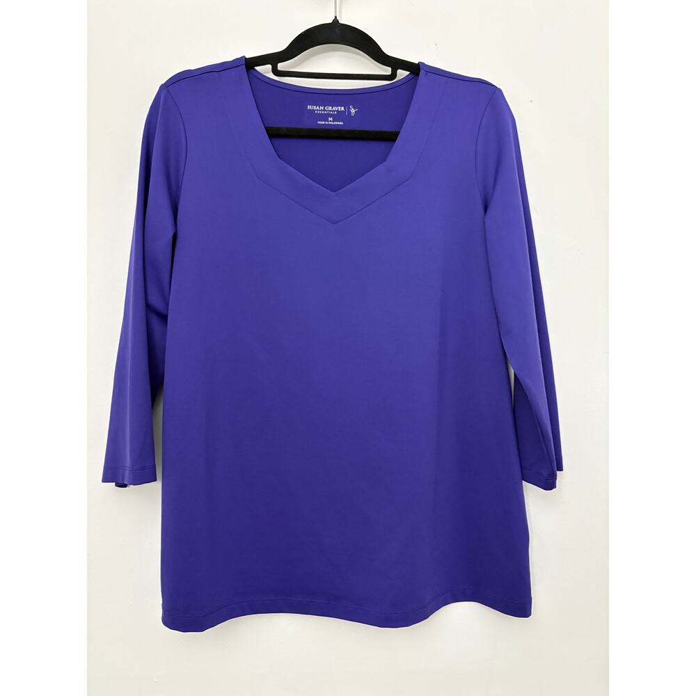 Susan Graver Essentials Purple V-Neck 3/4 Sleeve Top Size M Great Used Condition